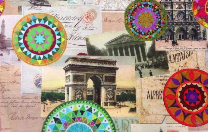 Tela Half Panamá con Estampado Digital de Mandalas y fotos de París, Arco del Triunfo - Conchi Berguño