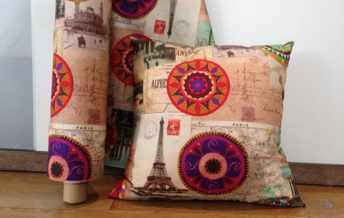 Cojín con tela Half Panamá con Estampado Digital de Mandalas y fotos de París - Conchi Berguño