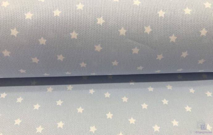 Tela Piqué de Canutillo Azul con Estrellas en Color Blanco - Conchi Berguño