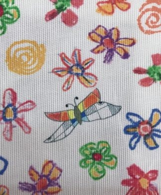 Tela Piqué de Canutillo Mariposas en Blanco con Dibujos Multicolor - Detalle del Dibujo - Conchi Berguño