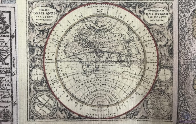 Tela de Mantel Resinado Mapa Antiguo - Detalle de uno de los dibujos - Conchi Berguño