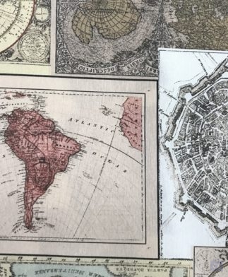 Tela de Mantel Resinado Mapa Antiguo - Detalle de dibujo de Sudamérica - Conchi Berguño