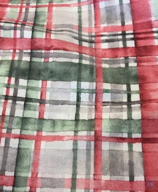 tela-half-panama-100% algodon-estampacion-digital de cuadros rojos y verdes con acabado de acuarela. Ancho 2.80 metros-Conchi Berguño.