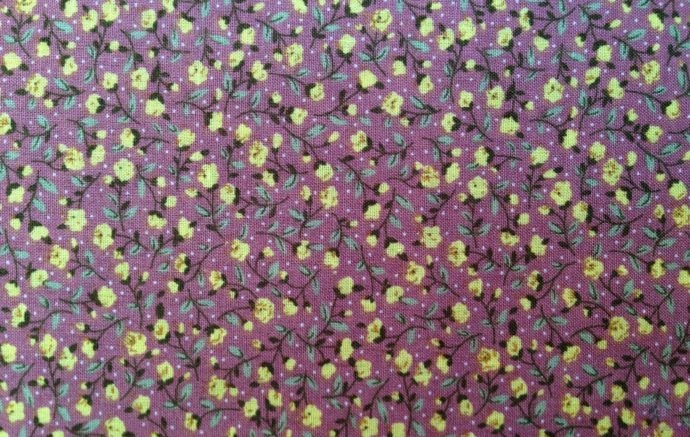 Tela de Patchwork Granate con Florecillas Amarillas - Conchi Berguño