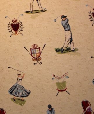Cretona con dibujos relaconados con el deporte del Golf