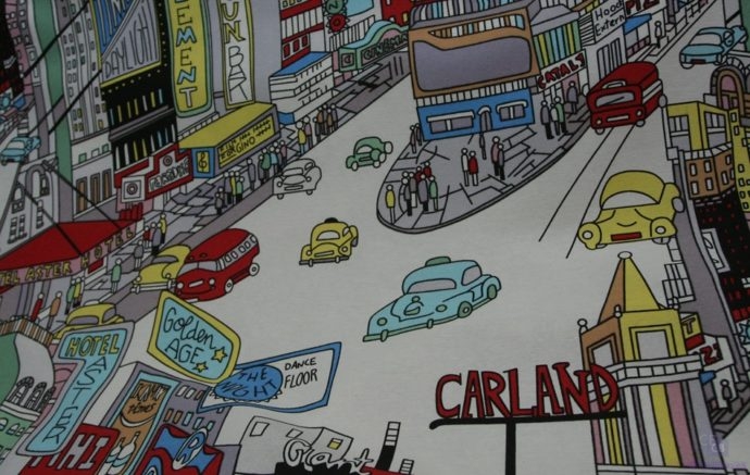 Loneta con calles de ciudad tipo comic - Conchi Berguño