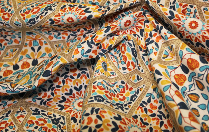 Tela Loneta Mosaico Estilo Cerámico Multicolor,Pliegues. Ancho 2.80m-Conchi Berguño.