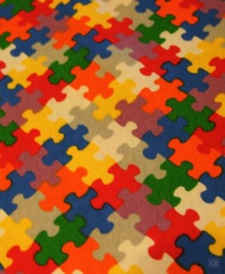 Tela Half-panama puzzle Multicolor Estampación Digital.Ancho 2.80 metros. Detalle-Conchi Berguño.