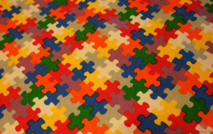 Tela Half-panama puzzle Multicolor Estampación Digital.Ancho 2.80 metros. Detalle-Conchi Berguño.