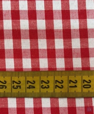 Tela con Cuadros de Vichy Rojo. Cuadro mediano (6x7 mm) con cinta métrica como referencia - Conchi Berguño